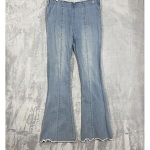 Ashley Mason On Trend Pull On Faded Raw Hem Flare Jeans Sz 9 Y2K Retro Comfy
